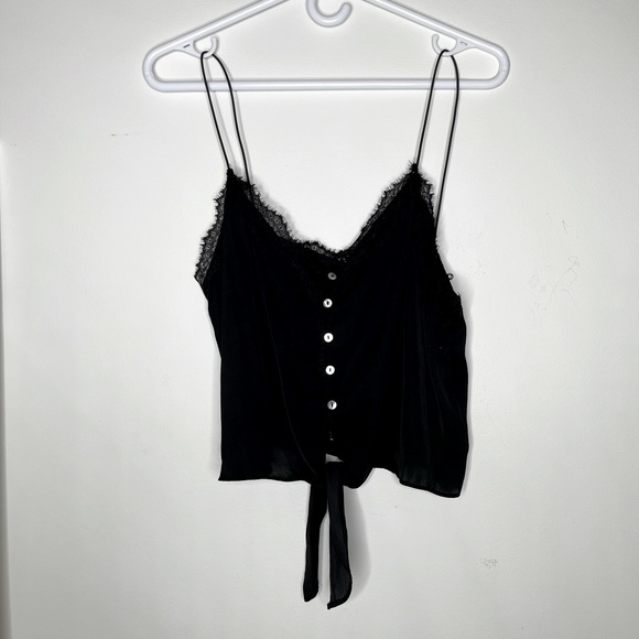 TIE-UP BLACK LACE CROPPED TANK TOP - Picture 1 of 2